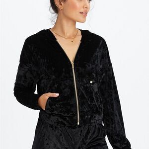 Fabletics Black Crushed Velvet Hoodie Full Zip Soft Athleisure Streetwear